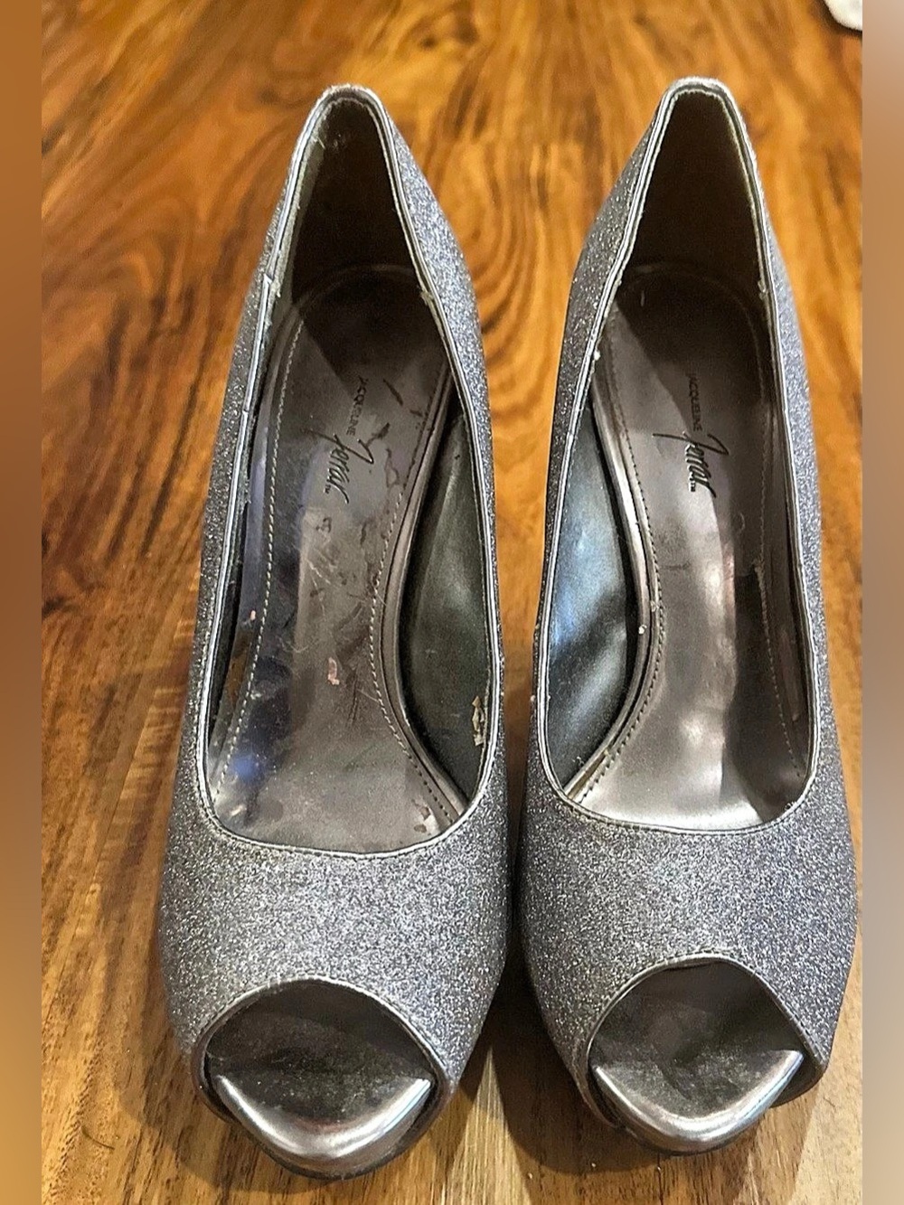 Jacqueline Ferrar Silver Glitter Peep Toe Platform High Heels